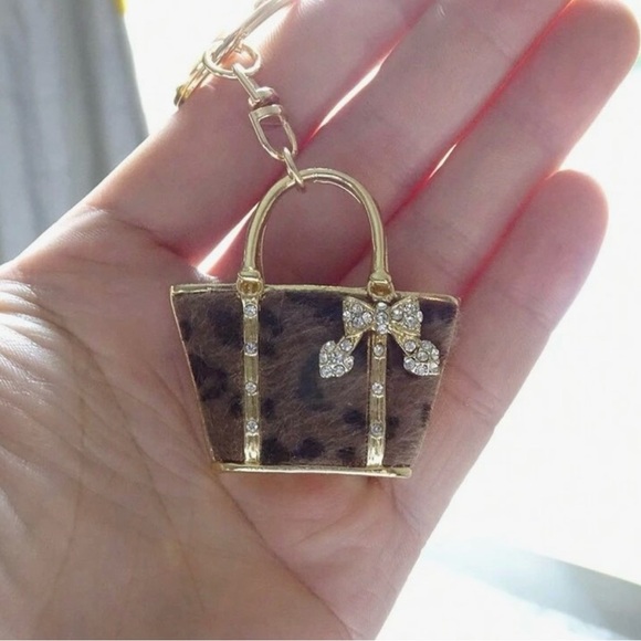 Leopard Faux Skin Gold Accent Women's Bag Charm - Picture 3 of 8